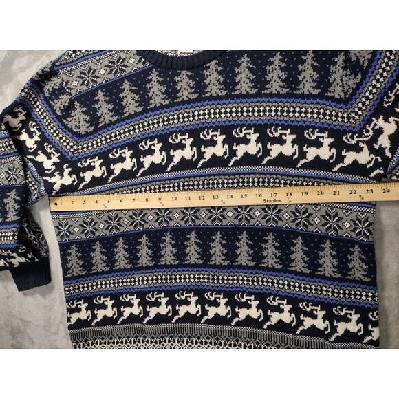 Aspen Sweater Mens XL Blue Fair Isle Pullover Nordic Winter Ski Snow Deer - Picture 5 of 9